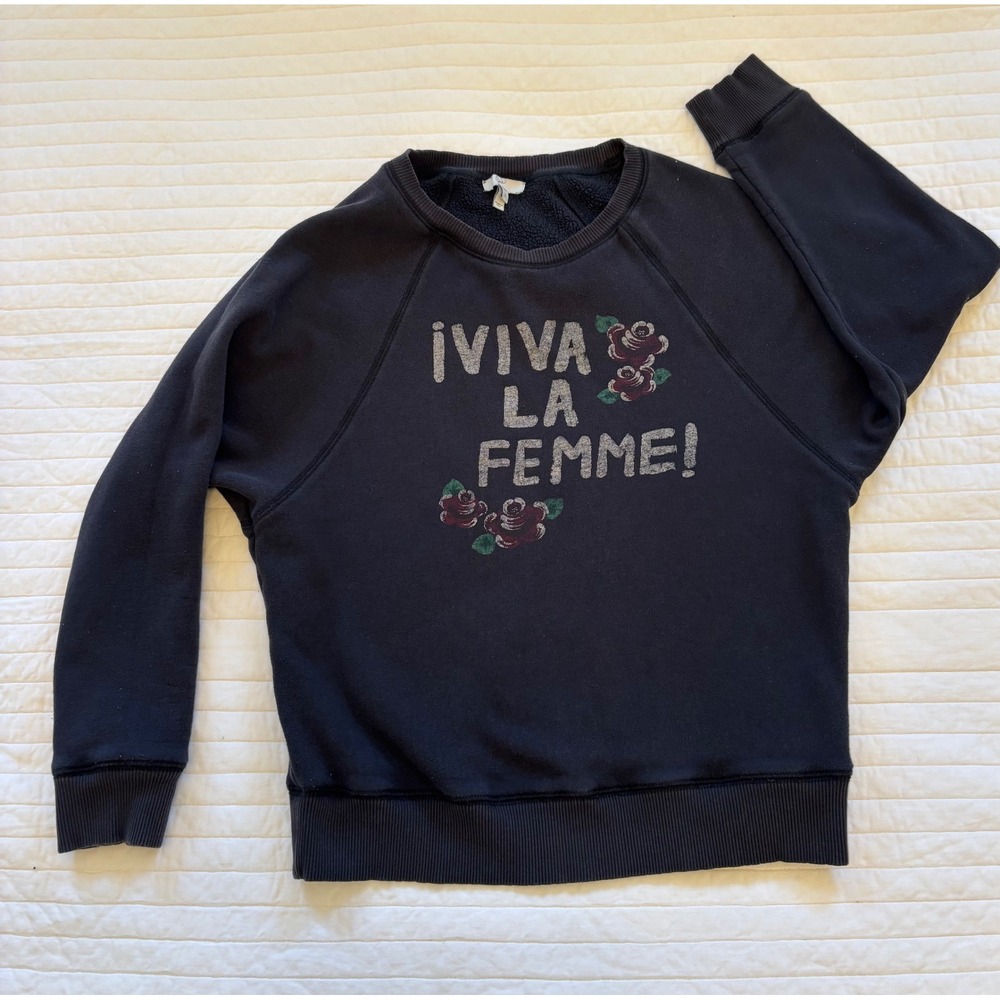 Viva La Femme Rose Graphic Punk Rock Tattoo Girl Power Faded Wash Soft Crew S